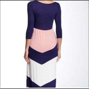 Pink and navy chevron maternity dress